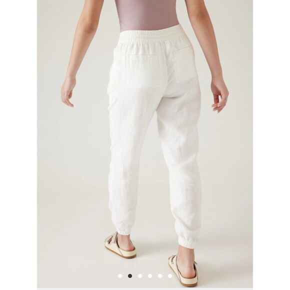 New Athleta Retreat 100% Linen Joggers Pants White Pull On Size 16 NWT Pockets - Picture 3 of 13